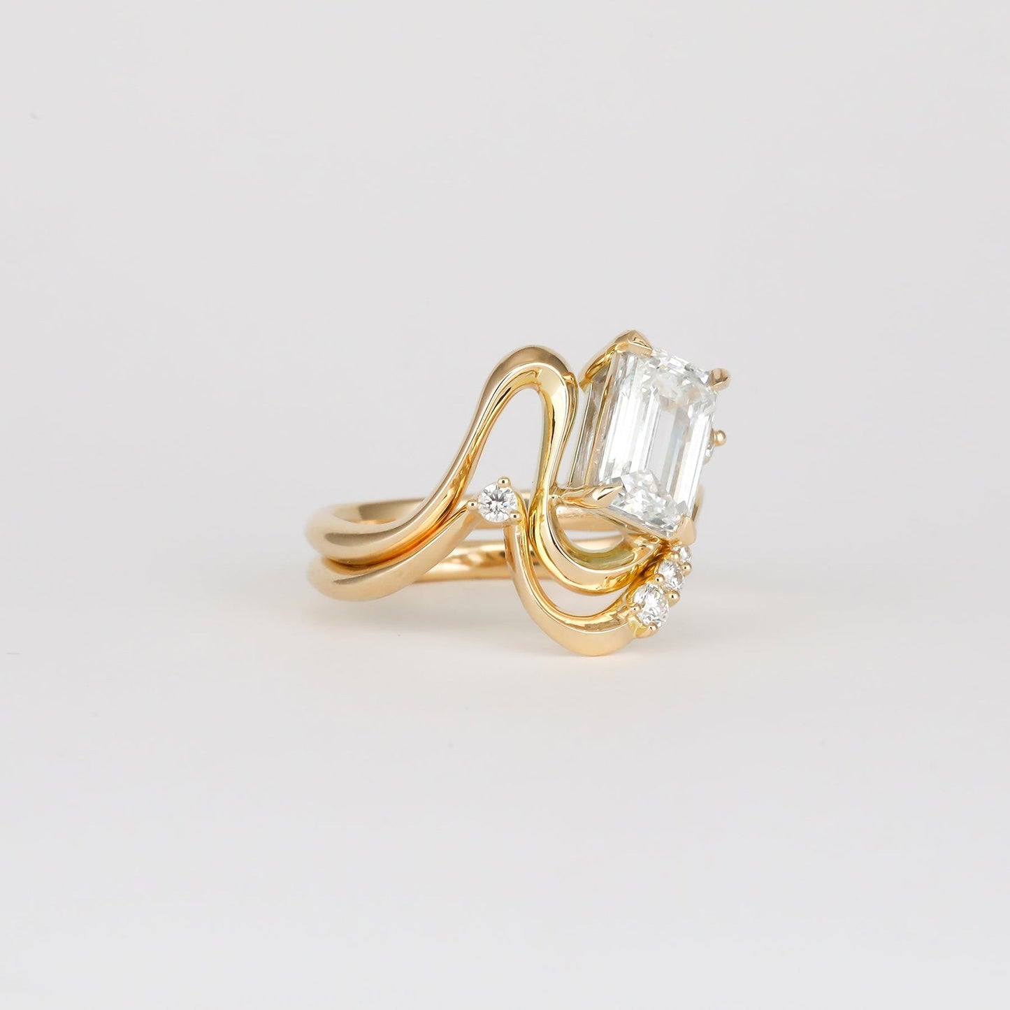 Emerald Lab Grown Diamond Sculpted Wave Engagement Ring