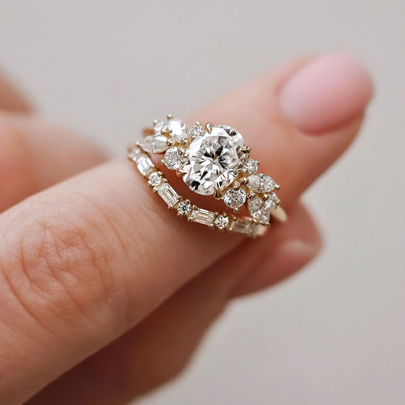 Oval Lab-Grown Diamond Floral Cluster Ring