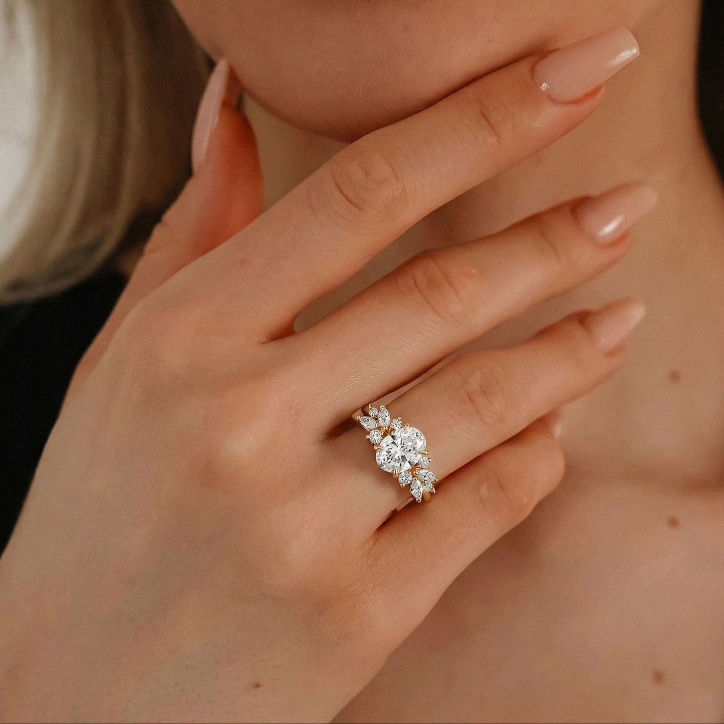 Oval Lab-Grown Diamond Floral Cluster Ring