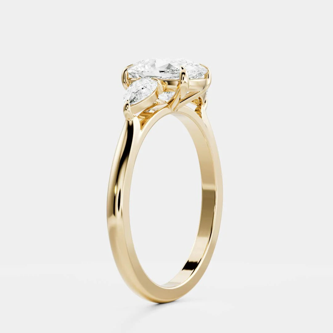Elongated Cushion Lab-Grown Diamond Three Stone Ring with Pear Side Stones